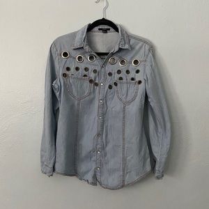 Denim long sleeve shirt with metal embellishments